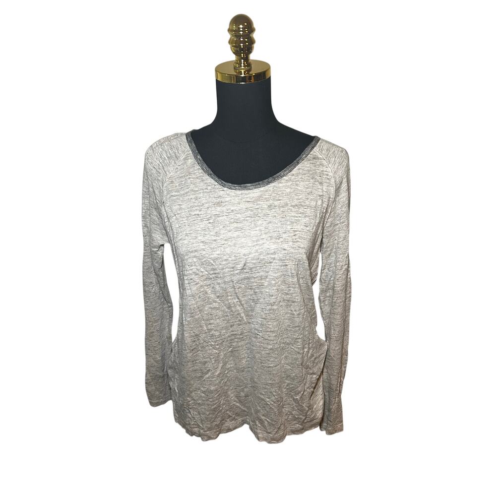 Madewell Women Modern Linen Ringer Raglan Gray Heathered Long Sleeve Size Small